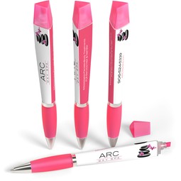 Pink Full Color Tri-Ad Promotional Pen w/ Highlighter