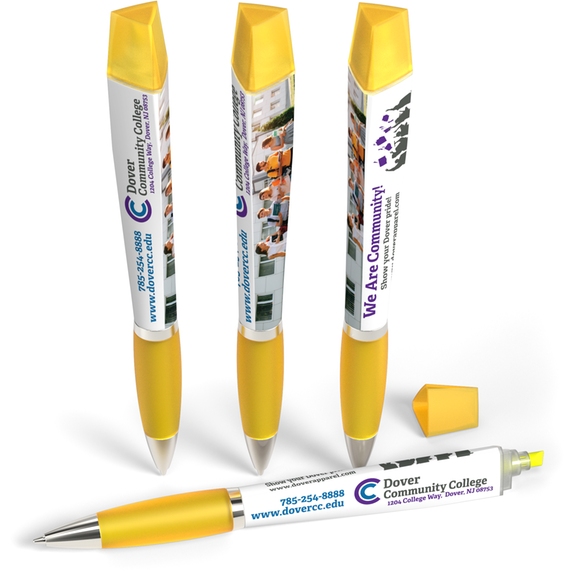 Yellow Full Color Tri-Ad Promotional Pen w/ Highlighter