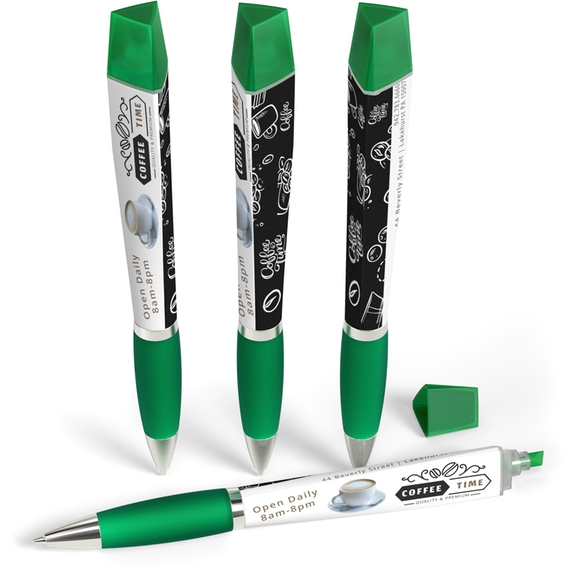 Green Full Color Tri-Ad Promotional Pen w/ Highlighter