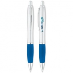Blue Silver Rubber Grip Ballpoint Promotional Pen