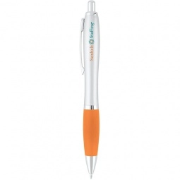 Orange Silver Rubber Grip Ballpoint Promotional Pen
