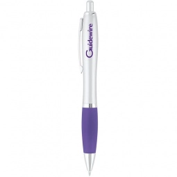 Purple Silver Rubber Grip Ballpoint Promotional Pen