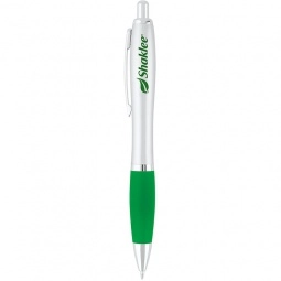 Green Silver Rubber Grip Ballpoint Promotional Pen