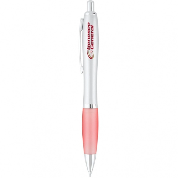 Bubblegum Pink Silver Rubber Grip Ballpoint Promotional Pen