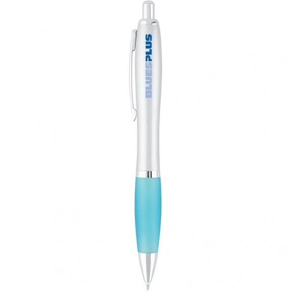 Caribbean Blue Silver Rubber Grip Ballpoint Promotional Pen