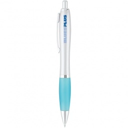 Caribbean Blue Silver Rubber Grip Ballpoint Promotional Pen