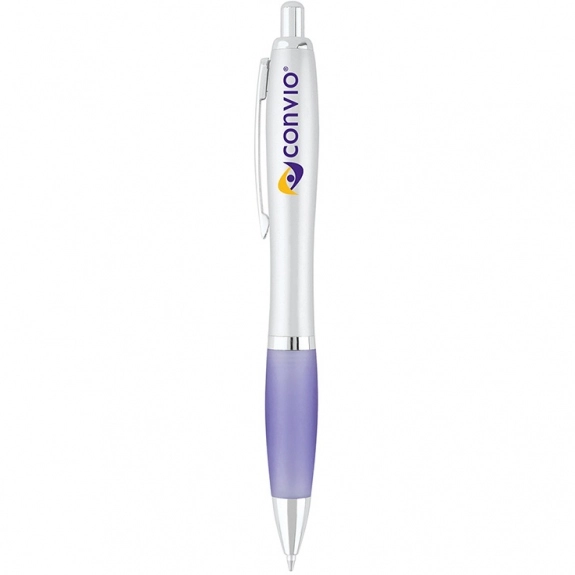 Lilac Purple Silver Rubber Grip Ballpoint Promotional Pen