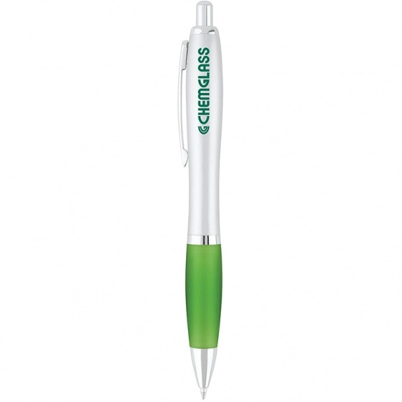 Lime Green Silver Rubber Grip Ballpoint Promotional Pen
