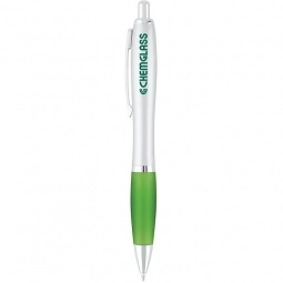 Lime Green Silver Rubber Grip Ballpoint Promotional Pen