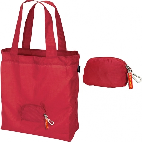 Red Foldable Compact Promotional Tote Bag - 13"w x 14.5"h x 4.5"d