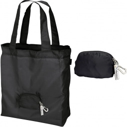 Black Foldable Compact Promotional Tote Bag - 13"w x 14.5"h x 4.5"d