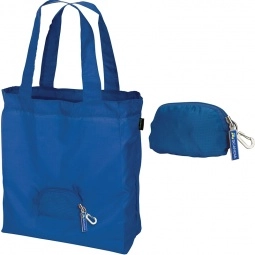 Blue Foldable Compact Promotional Tote Bag - 13"w x 14.5"h x 4.5"d