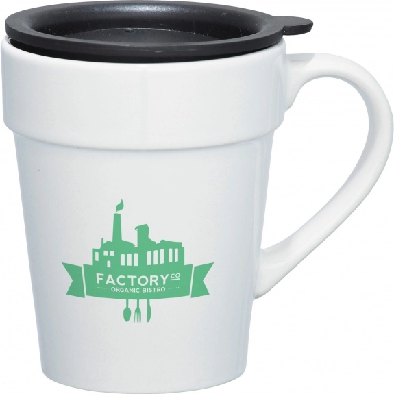 White - Tapered Ceramic Custom Travel Mug w/ Lid - 10 oz.