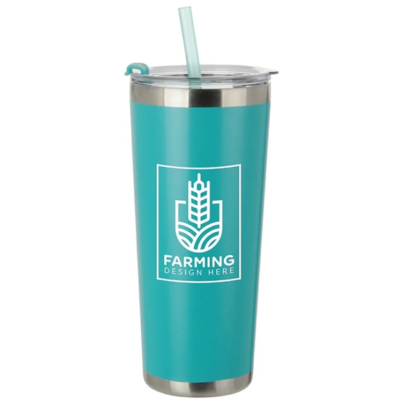 Teal Stainless Vacuum Custom Tumbler w/ Straw - 20 oz.