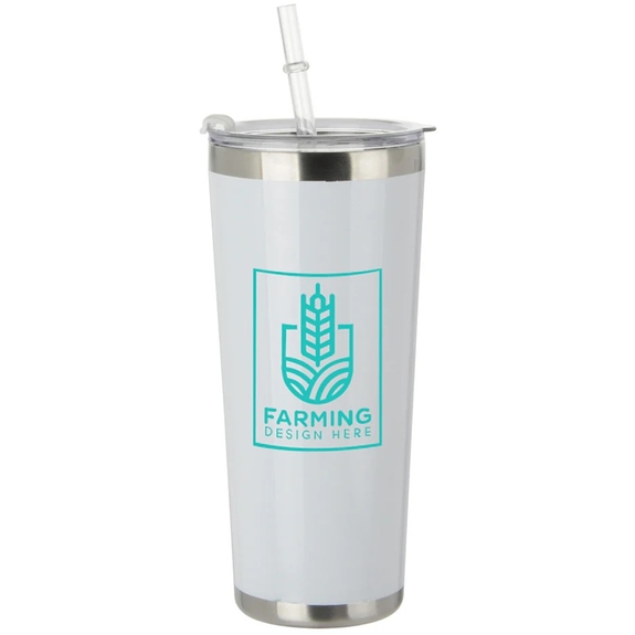 White Stainless Vacuum Custom Tumbler w/ Straw - 20 oz.