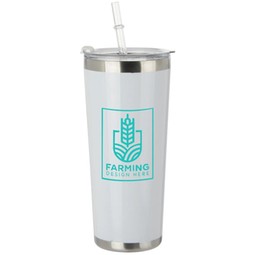 White Stainless Vacuum Custom Tumbler w/ Straw - 20 oz.