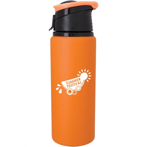 Orange Soft Touch Aluminum Custom Sports Bottle w/ Flip Top Lid - 24 oz.