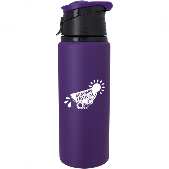 Purple Soft Touch Aluminum Custom Sports Bottle w/ Flip Top Lid - 24 oz.