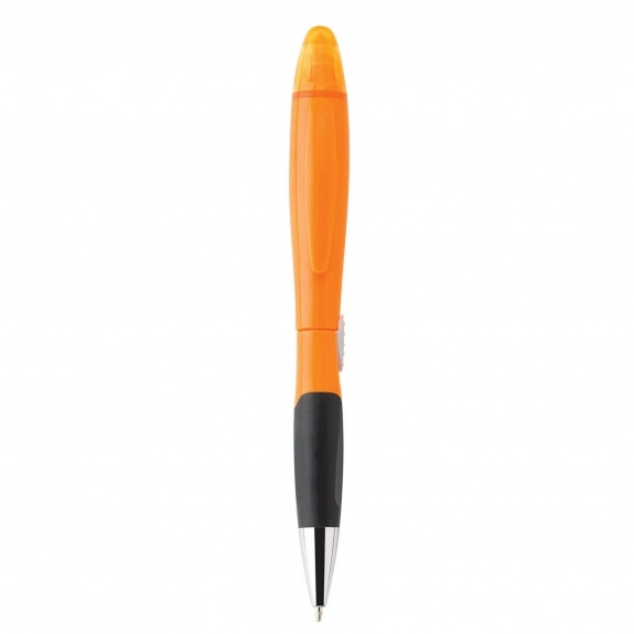 Neon Orange Blossom Colorful Promotional Pen & Highlighter w/ Black Grip