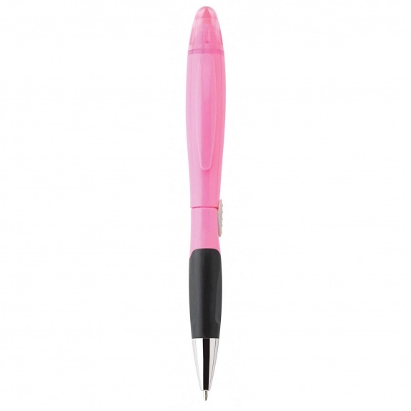 Neon Pink Blossom Colorful Promotional Pen & Highlighter w/ Black Grip