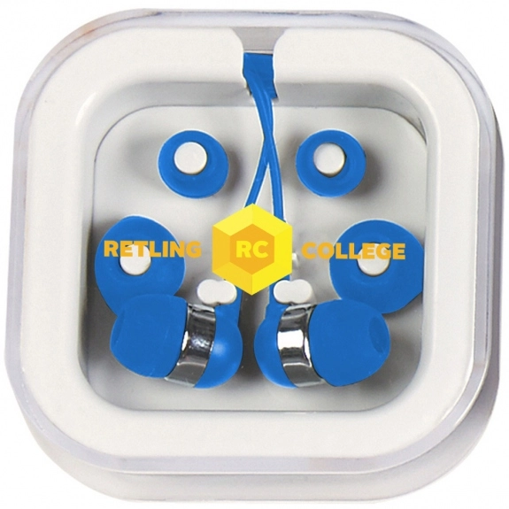 Blue Promotional Earbuds in Travel Case
