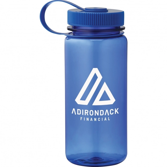 Blue - Wide Mouth Custom Sports Bottle w/ Tethered Lid 