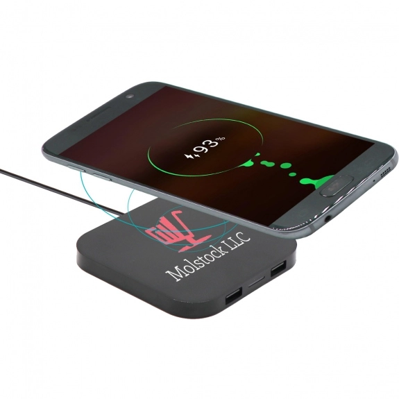 In Use Qi 2-Port Wireless Custom Phone Charging Pad