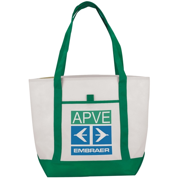 Green Lighthouse Non-Woven Promotional Boat Tote Bag - 13.5"w x 17.75"h x 6