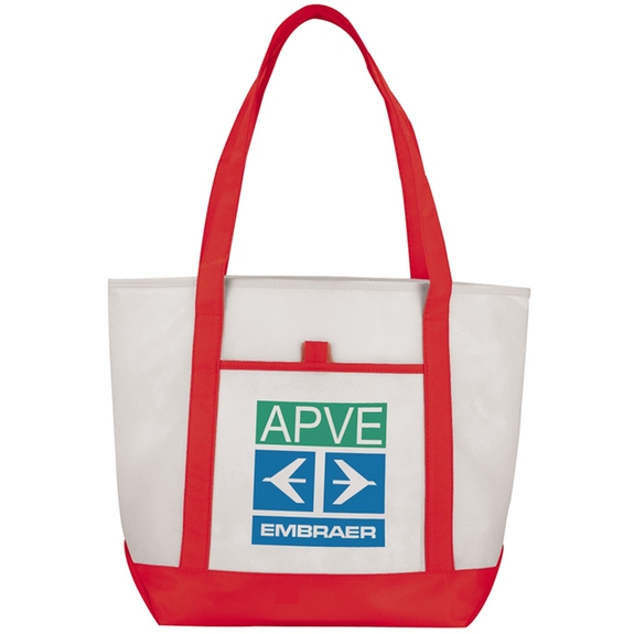 Red Lighthouse Non-Woven Promotional Boat Tote Bag - 13.5"w x 17.75"h x 6"d