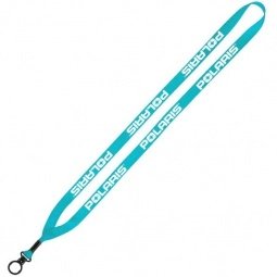 Turquoise Polyester Customized Lanyard w/Metal Crimp and O-Ring
