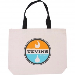 Cotton Canvas Imprinted Tote w/ Colored Handles - 16"w x 12"h x 3.5"d