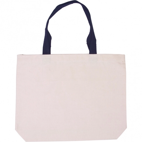 Navy Blue Cotton Canvas Imprinted Tote w/ Colored Handles