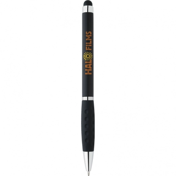 Black Stylus Printed Pens w/ Textured Grip