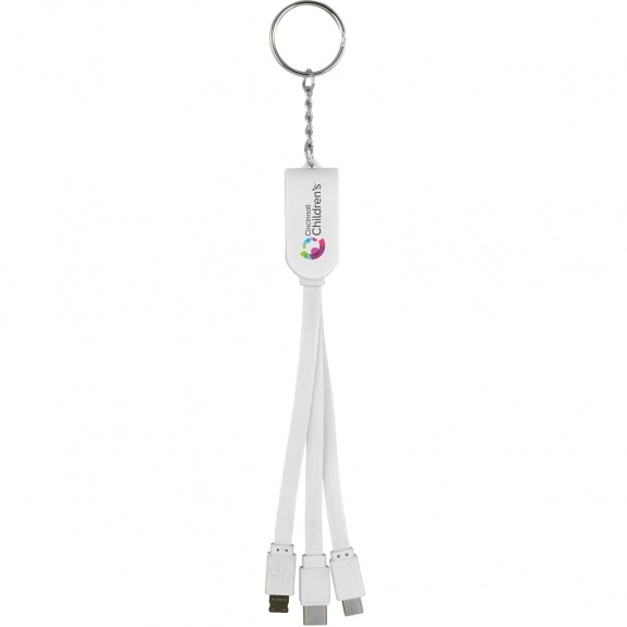 White - 3-In-1 Noodle Custom Charging Cables w/ Keychain