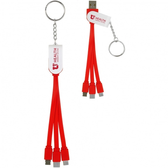 Red - 3-In-1 Noodle Custom Charging Cables w/ Keychain
