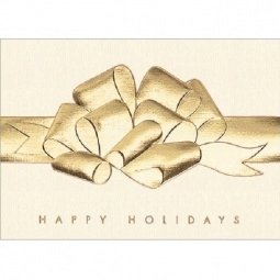 Ivory - Gold Bow Imprinted Holiday Greeting Card