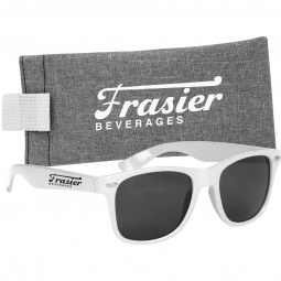 White Folding Promotional Sunglasses w/ Heathered Pouch