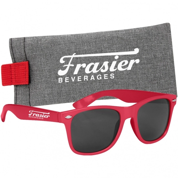 Red Folding Promotional Sunglasses w/ Heathered Pouch