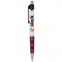 Pink Full Color Custom Pens w/ Polka Dot Grip - White Barrel