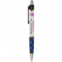 Dark Blue Full Color Custom Pens w/ Polka Dot Grip - White Barrel