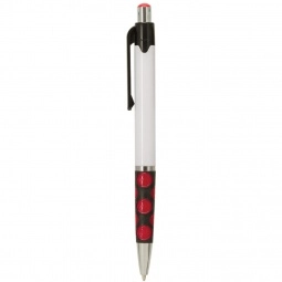 Red Full Color Custom Pens w/ Polka Dot Grip - White Barrel