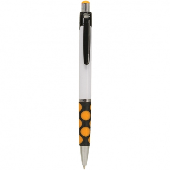 Orange Full Color Custom Pens w/ Polka Dot Grip - White Barrel
