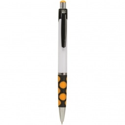 Orange Full Color Custom Pens w/ Polka Dot Grip - White Barrel