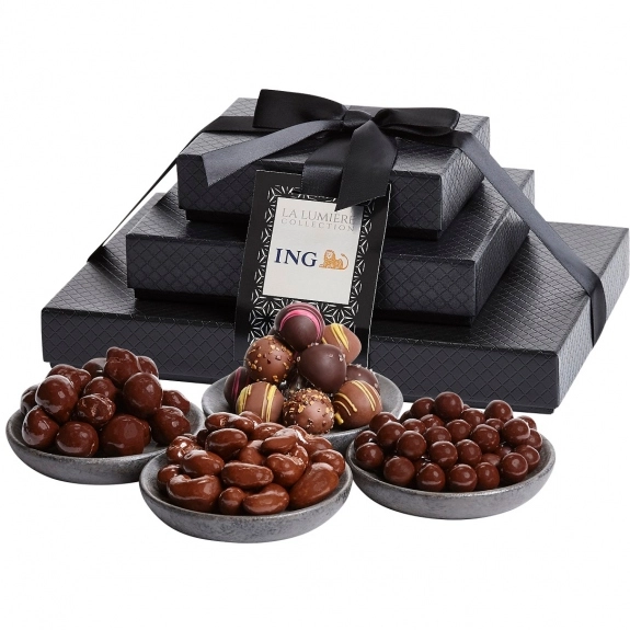 Black Chocolate Medley Stacker Boxes w/ Custom Tag
