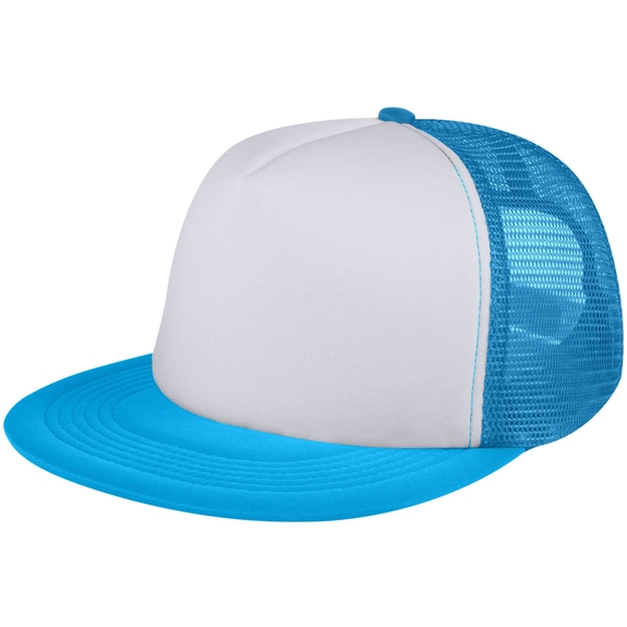 Neon blue Flat Bill Snapback Trucker Style Custom Caps w/ Mesh Back