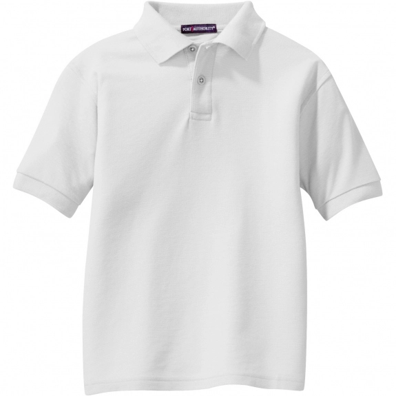 White Port Authority Silk Touch Custom Polo - Youth