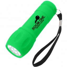 Green Mini Rubberized Custom Flashlight w/ Wrist Strap