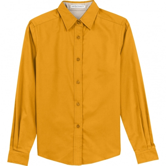 Athletic Gold/Light Stone Port Authority Long Sleeve Easy Care Custom Shirt