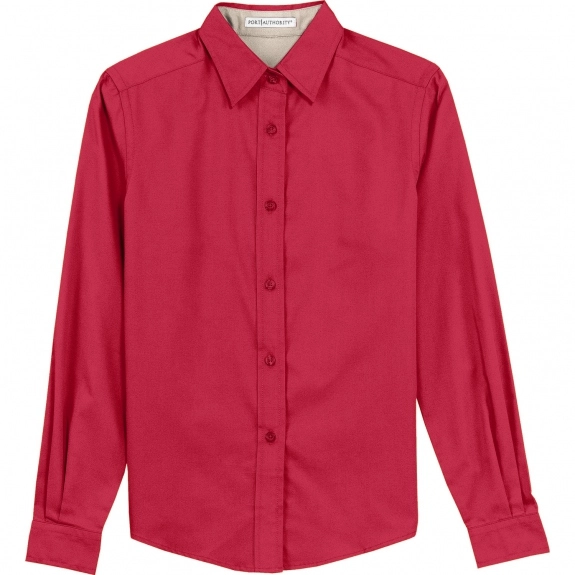 Red/Light Stone Port Authority Long Sleeve Easy Care Custom Shirt 