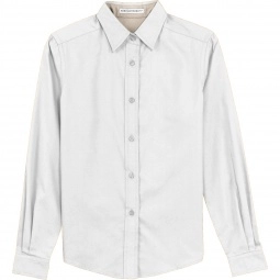 White/Light Stone Port Authority Long Sleeve Easy Care Custom Shirt 